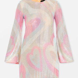 A-Line Crystal Hearts Mini Dress