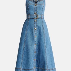 Clay Sleeveless Denim Cotton Midi Dress in Blue