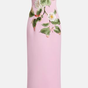 Rayna Strapless Applique Floral Bustier Maxi Dress in Pink