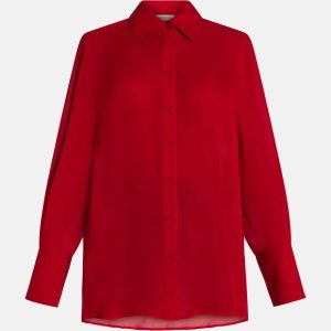 Bridget Silk Button Up Shirt in Red