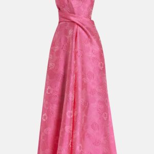 Anemone Jacquard One Shoulder Maxi Dress in Pink