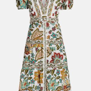 Botanicals Patterned Midi Dress in White