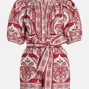 Tropical Patterned Cameo Romper in Red and White