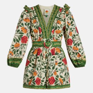 Garden Tapestry Sand Floral Romper in Green