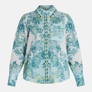 Oversized Floral Shirt in White and Blue