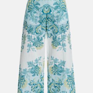 Floral Pants in White and Blue