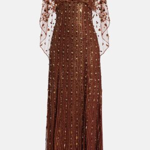 Nettie Embellished Evening Gown in Brown