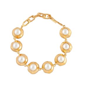 Statement Orbs Bracelet With White Pearls in Gold