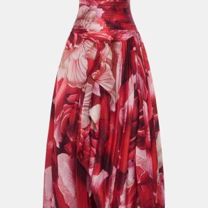 Flora Printed Strapless Maxi Dress in Red
