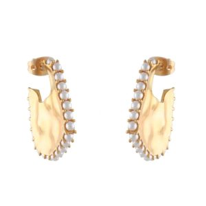 Mini Statement Earrings with White Pearls in Gold