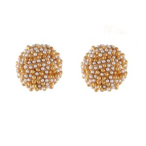 Large Orbs Stud Earrings With Mini White Pearls in Gold