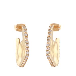 Mini Wave Hoop Earrings With Pave Stones in Gold