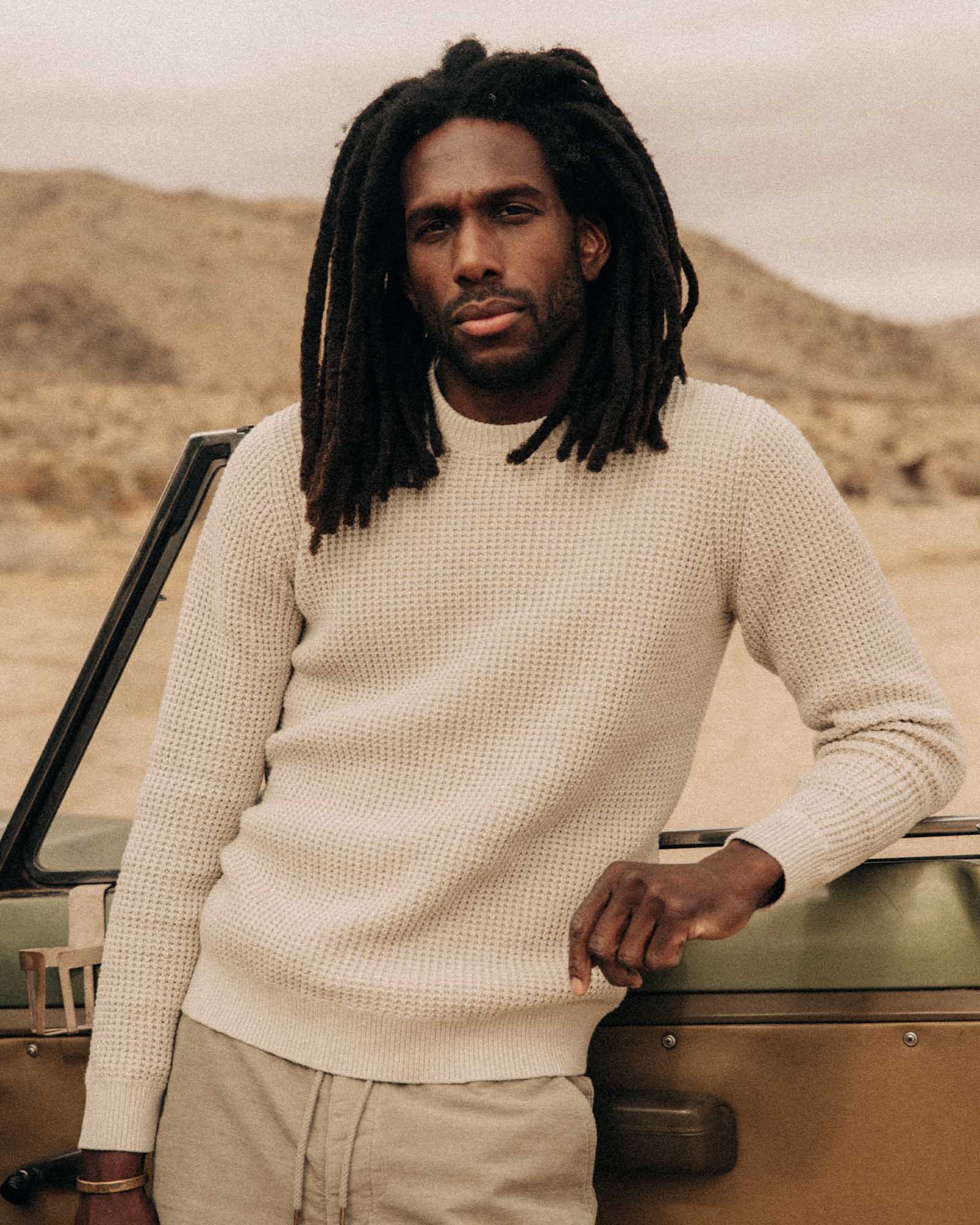 The Ranger Sweater in Heather Fog Linen Waffle - Image 2