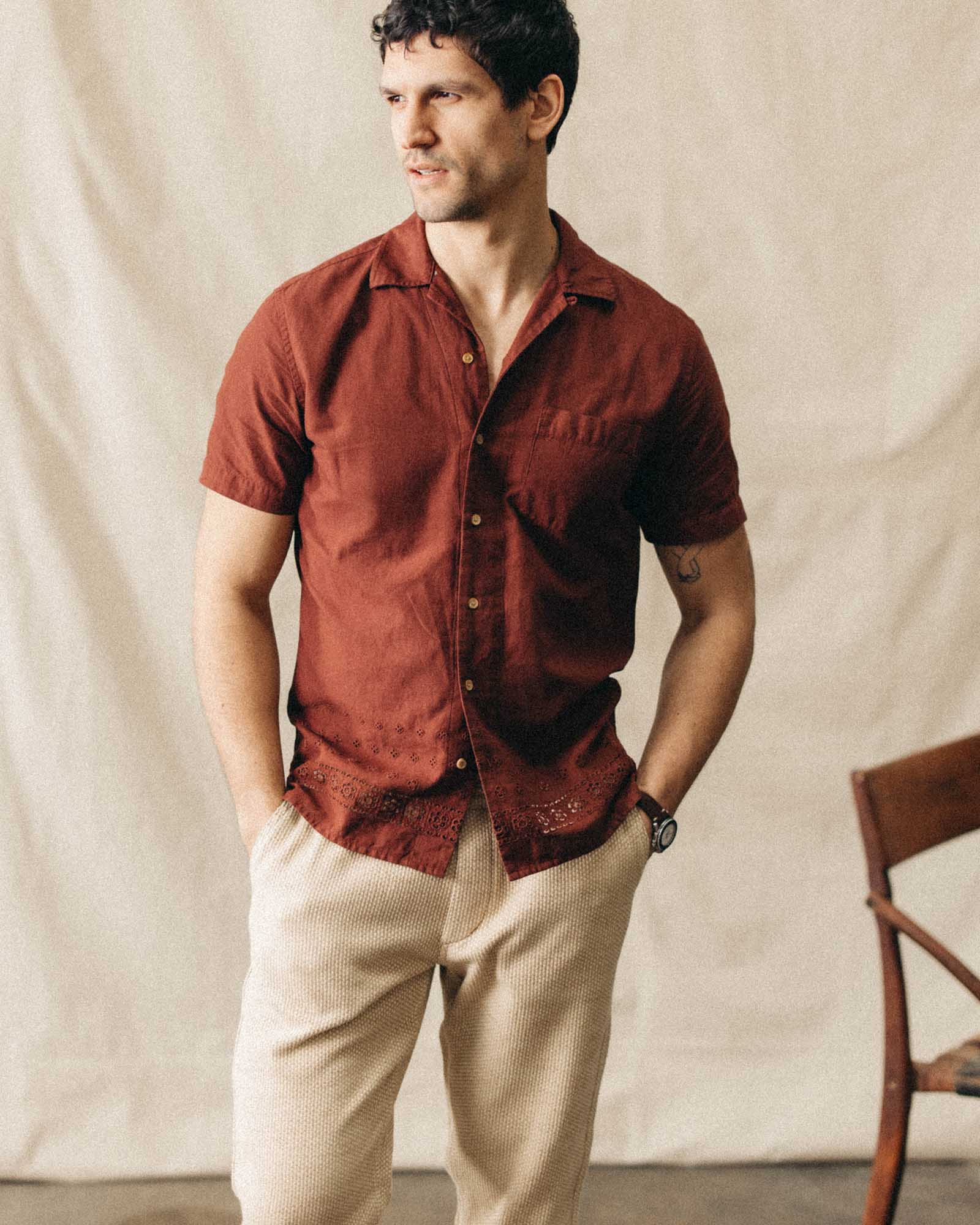 The Hawthorne Shirt in Red Wine Border Eyelet - Image 2
