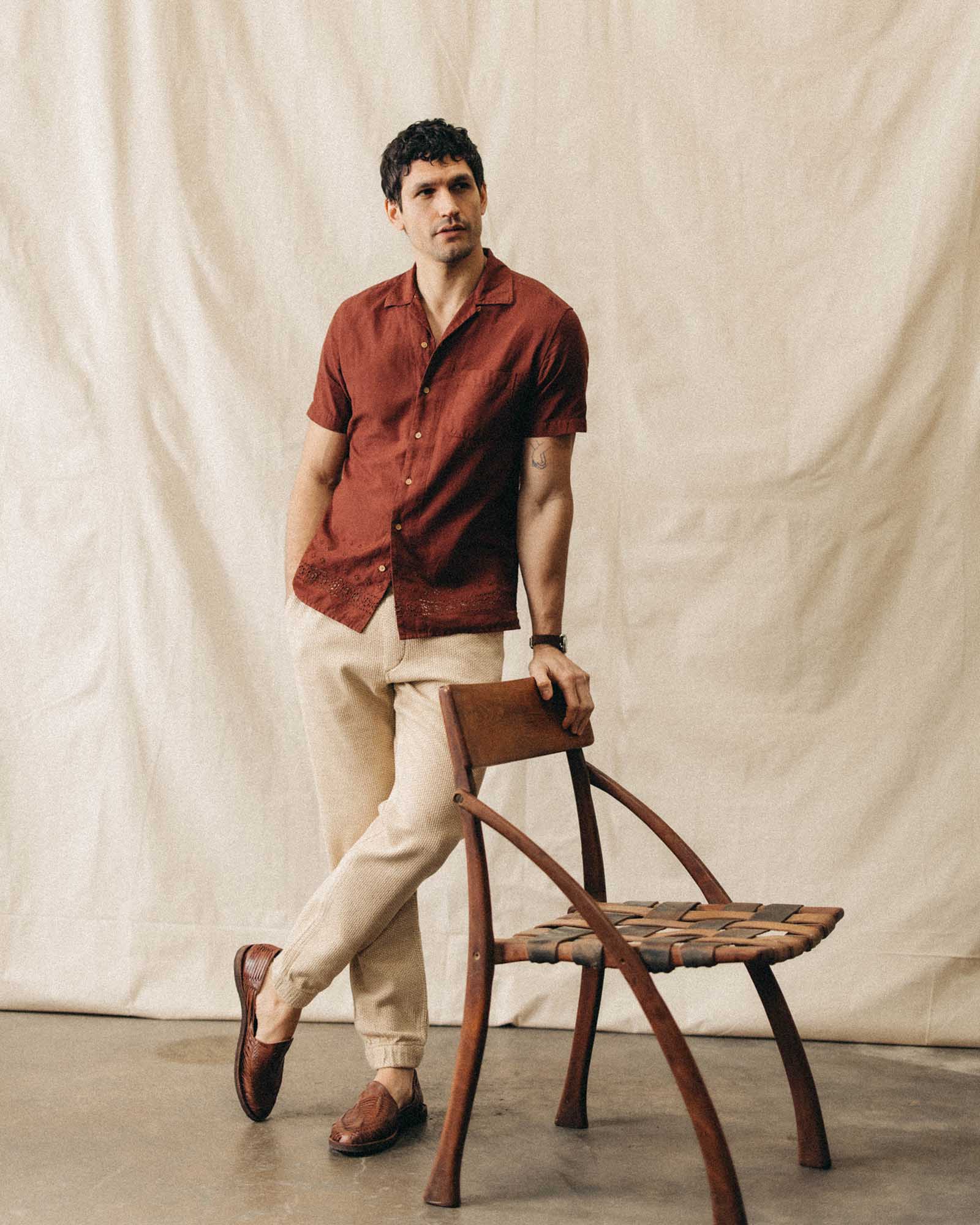 The Hawthorne Shirt in Red Wine Border Eyelet - Image 3