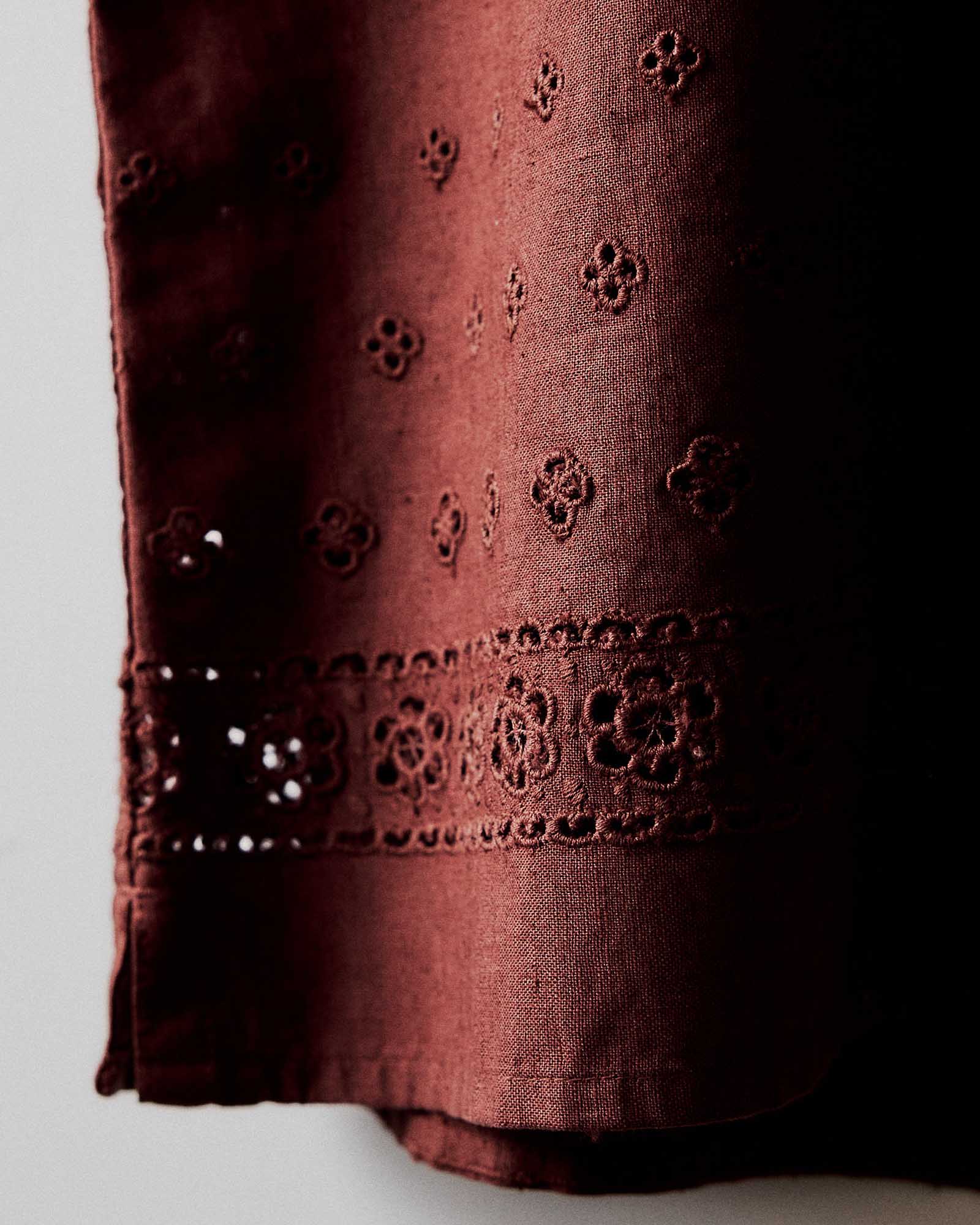 The Hawthorne Shirt in Red Wine Border Eyelet - Image 6
