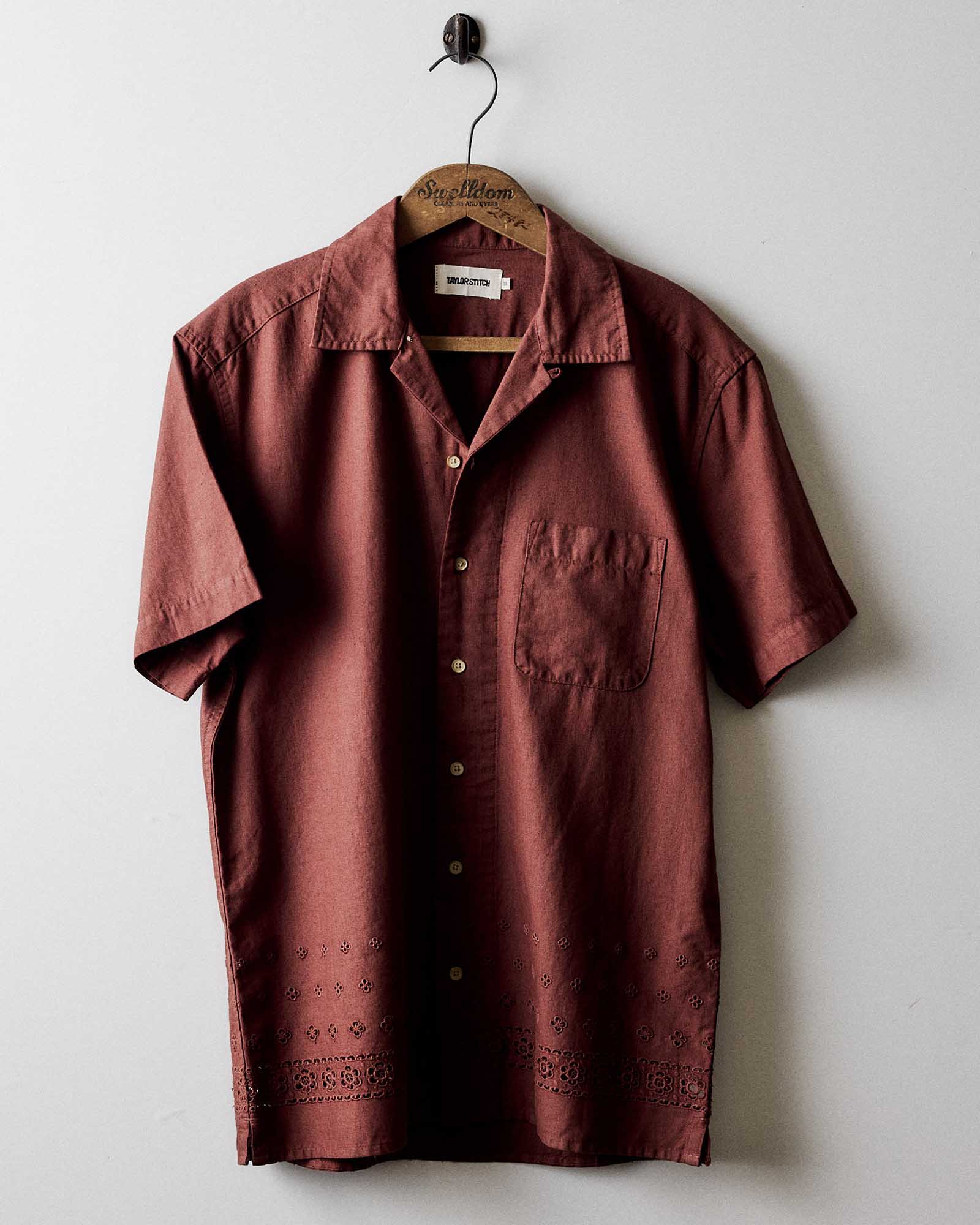 The Hawthorne Shirt in Red Wine Border Eyelet - Image 8